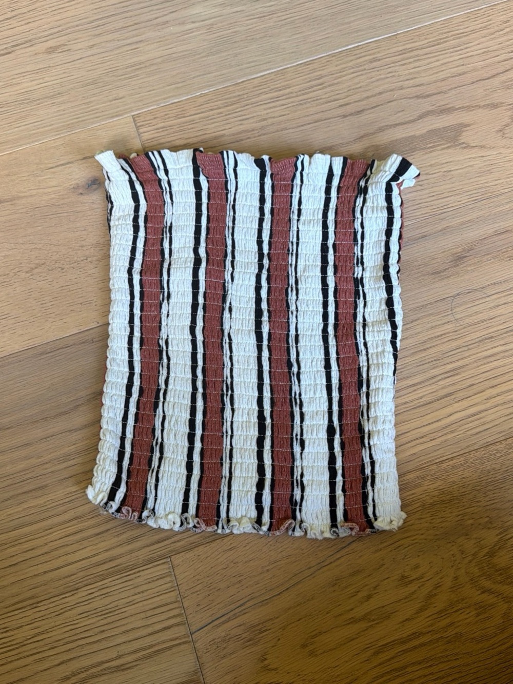Love Tree Striped Smocked Crop Top - White, Rust & Black
